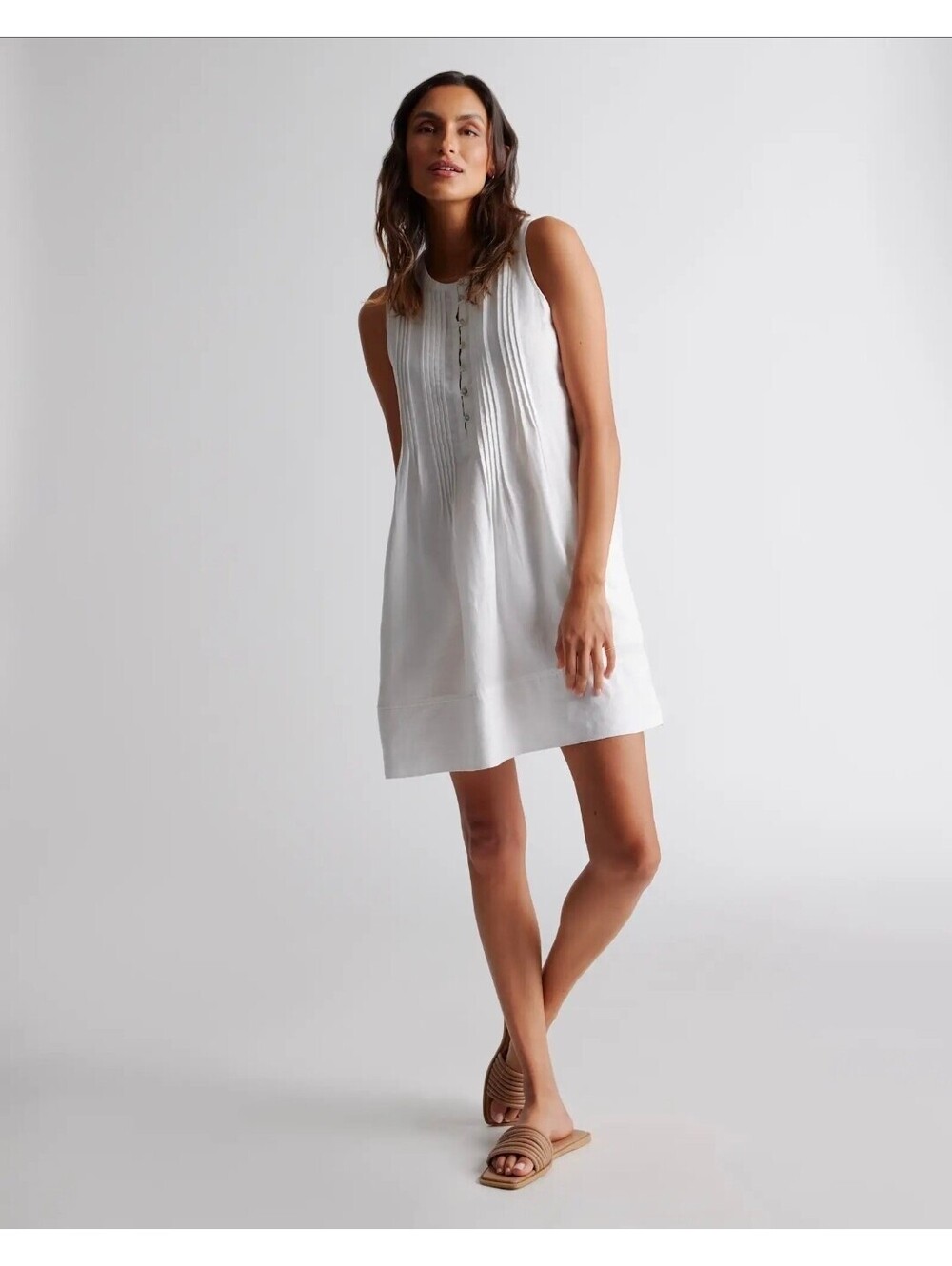 Quincy Mae 100% Organic Cotton Gauze Sleeveless Swing Dress White M